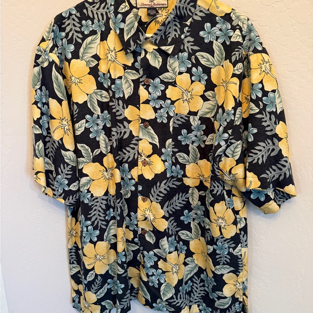 Tommy Bahama Black and Yellow Floral Shirt